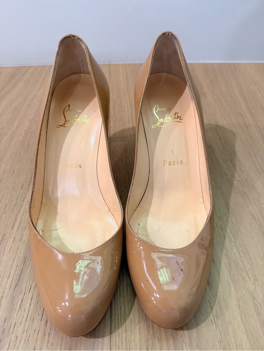 Christian Louboutin Nude Patent Leather Round-Toe Pumps Size 38.5
